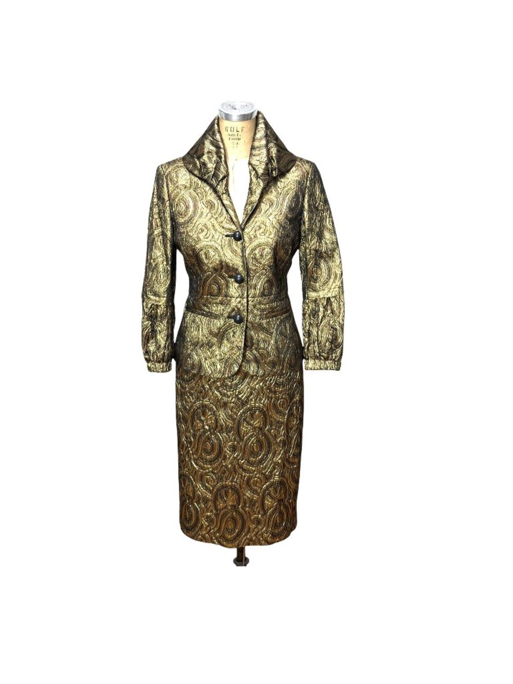 1980s/90s Vintage Carlisle  gold metallic luxury power skirt suit Size S/M